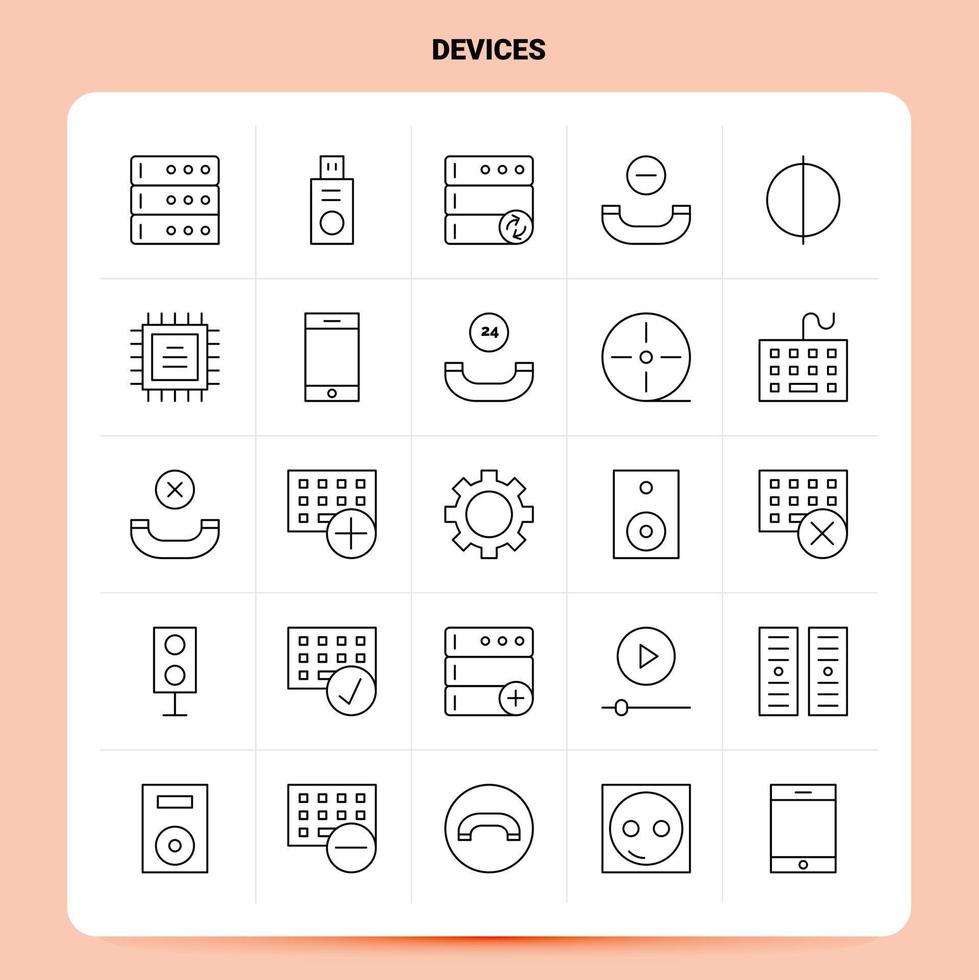 contour 25 appareils jeu d'icônes conception de style de ligne vectorielle icônes noires définies pack de pictogrammes linéaires idées d'affaires web et mobiles conception illustration vectorielle vecteur