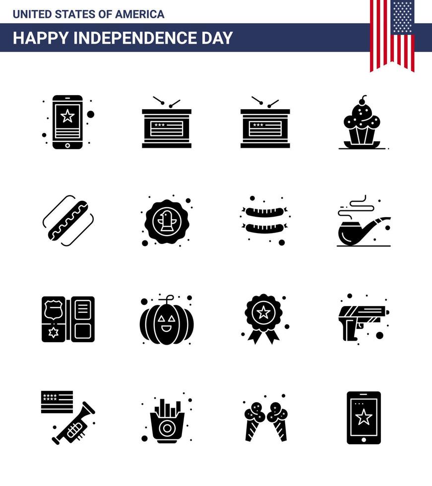 joyeux jour de l'indépendance 16 pack d'icônes de glyphes solides pour le web et les états d'impression fête de l'indépendance américaine amérique doux éléments de conception vectoriels modifiables usa day vecteur