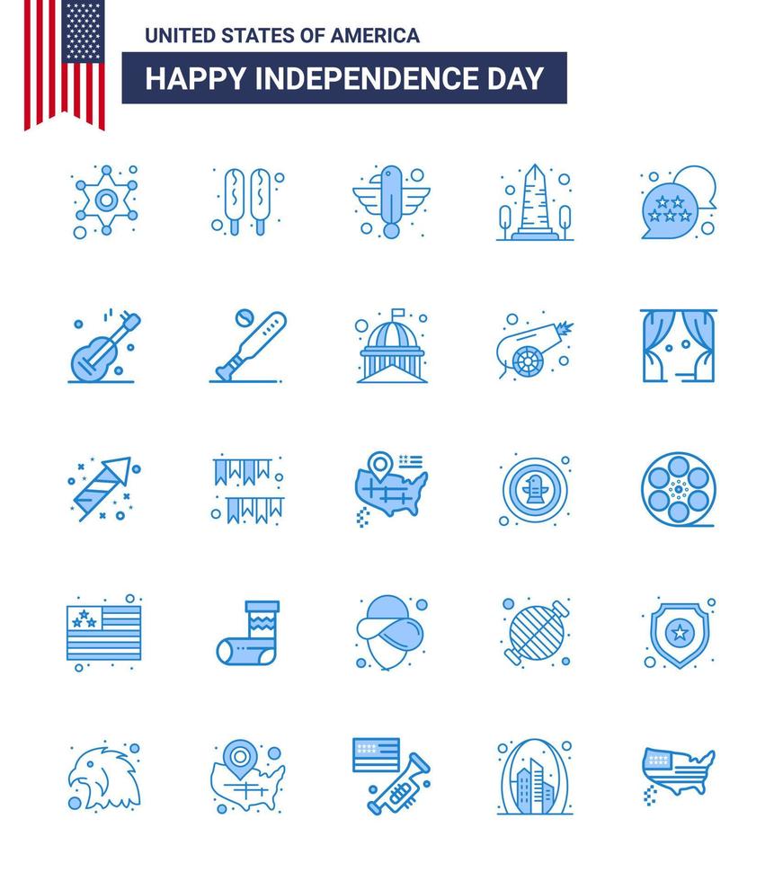 4 juillet usa joyeux jour de l'indépendance icône symboles groupe de 25 blues modernes du drapeau usa animal vue point de repère modifiable usa day vector design elements