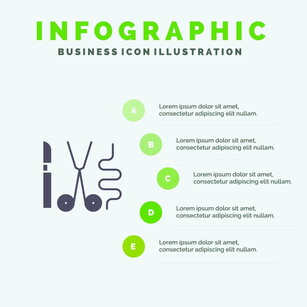 instruments chirurgie outils médical solide icône infographie 5 étapes présentation fond vecteur