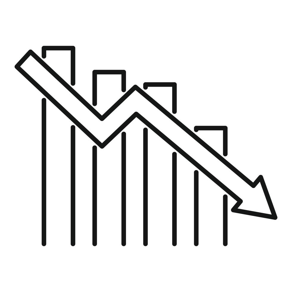 vers le bas de l'icône du tableau des finances, style de contour vecteur