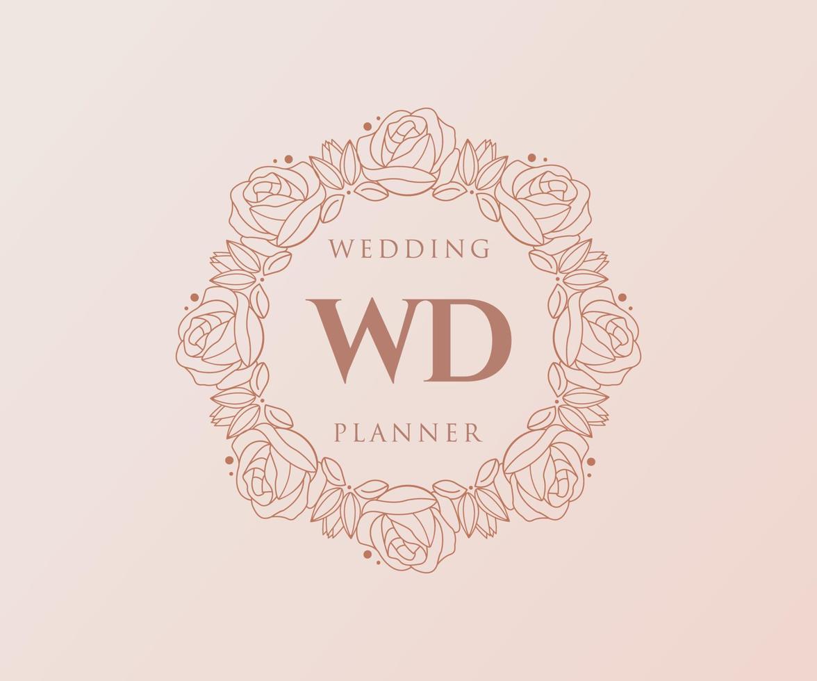 wd initiales lettre collection de logos de monogramme de mariage, modèles minimalistes et floraux modernes dessinés à la main pour cartes d'invitation, réservez la date, identité élégante pour restaurant, boutique, café en image vectorielle vecteur