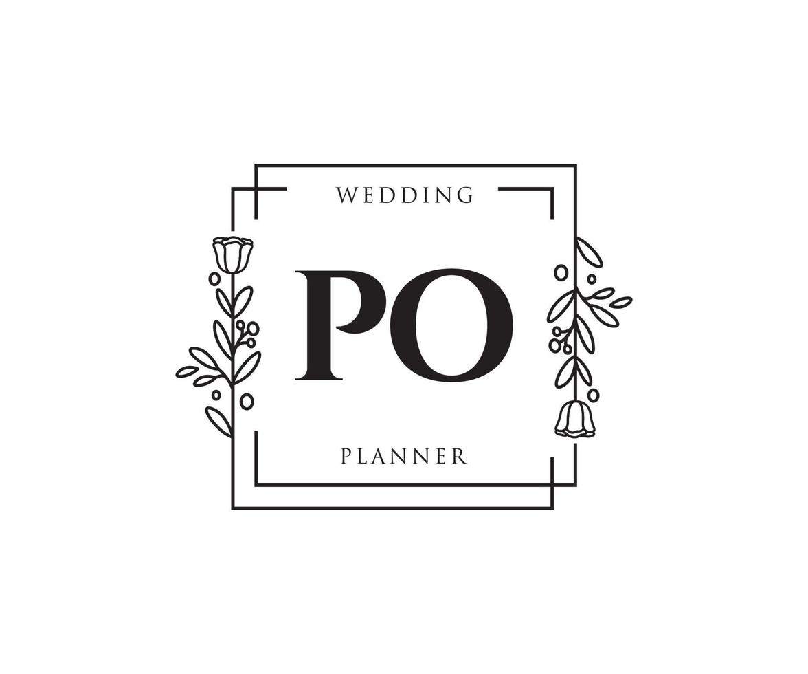 logo féminin po initial. utilisable pour les logos nature, salon, spa, cosmétique et beauté. élément de modèle de conception de logo vectoriel plat.