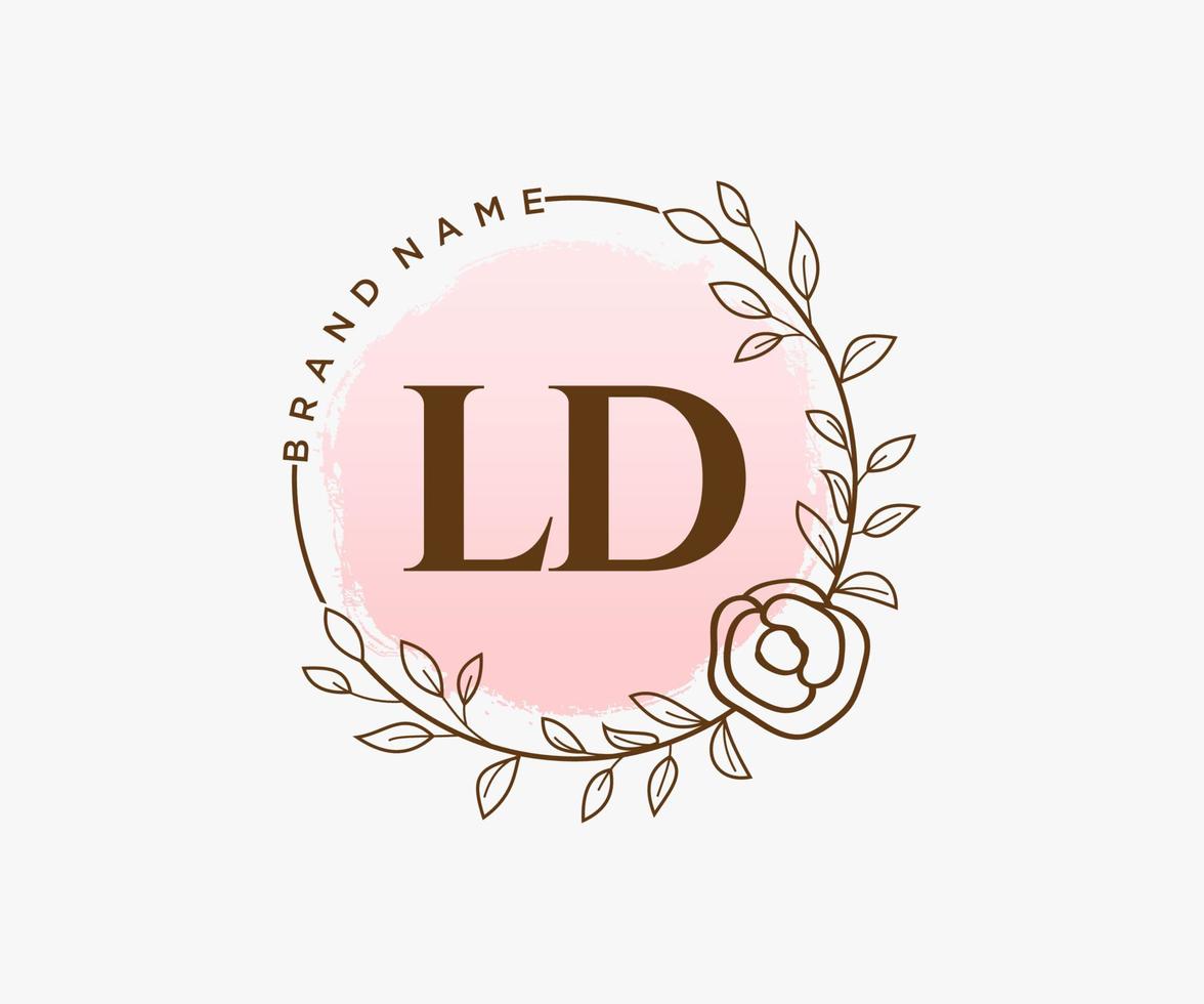 logo féminin ld initial. utilisable pour les logos nature, salon, spa, cosmétique et beauté. élément de modèle de conception de logo vectoriel plat.