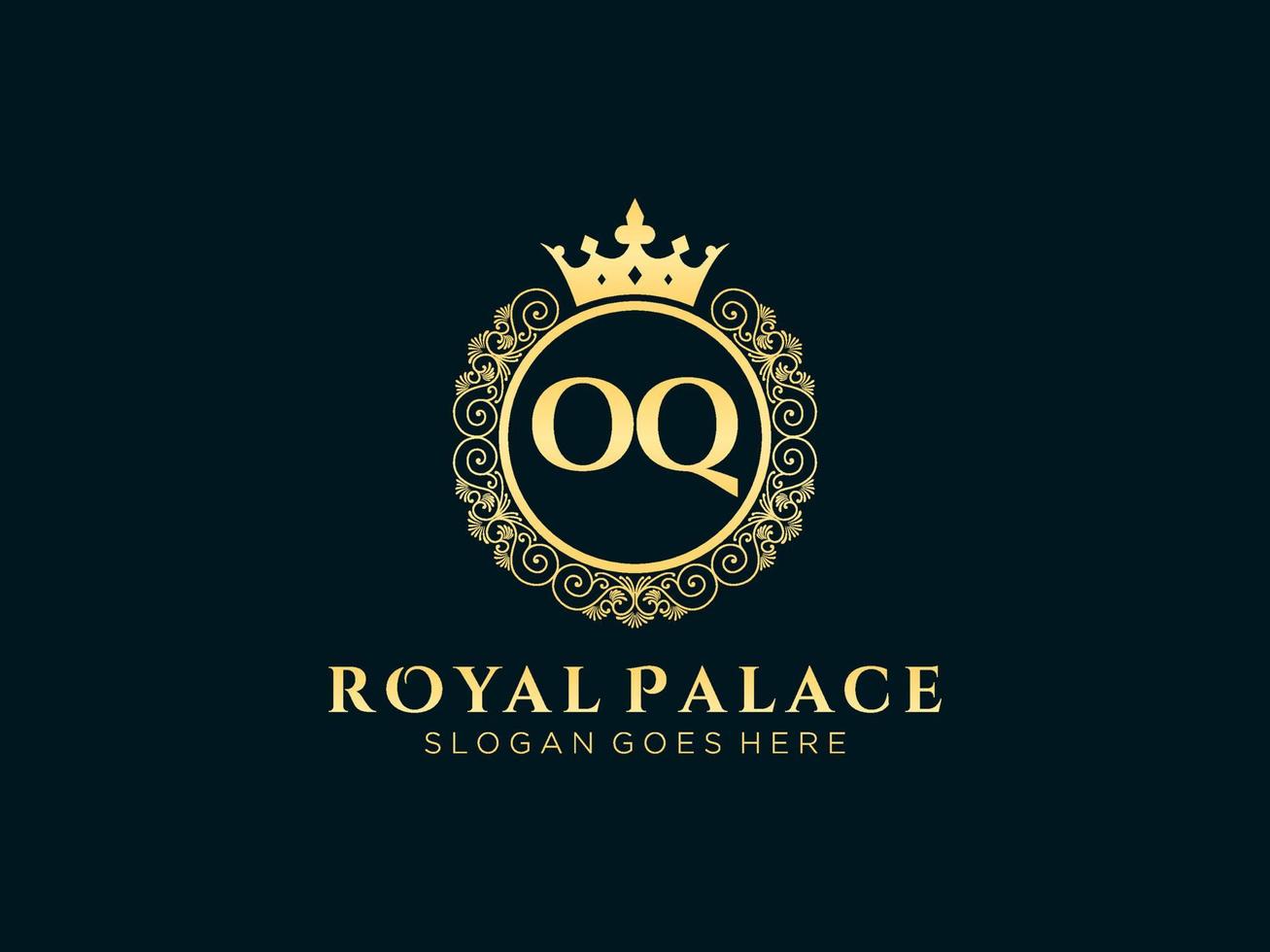 lettre oq logo victorien de luxe royal antique avec cadre ornemental. vecteur