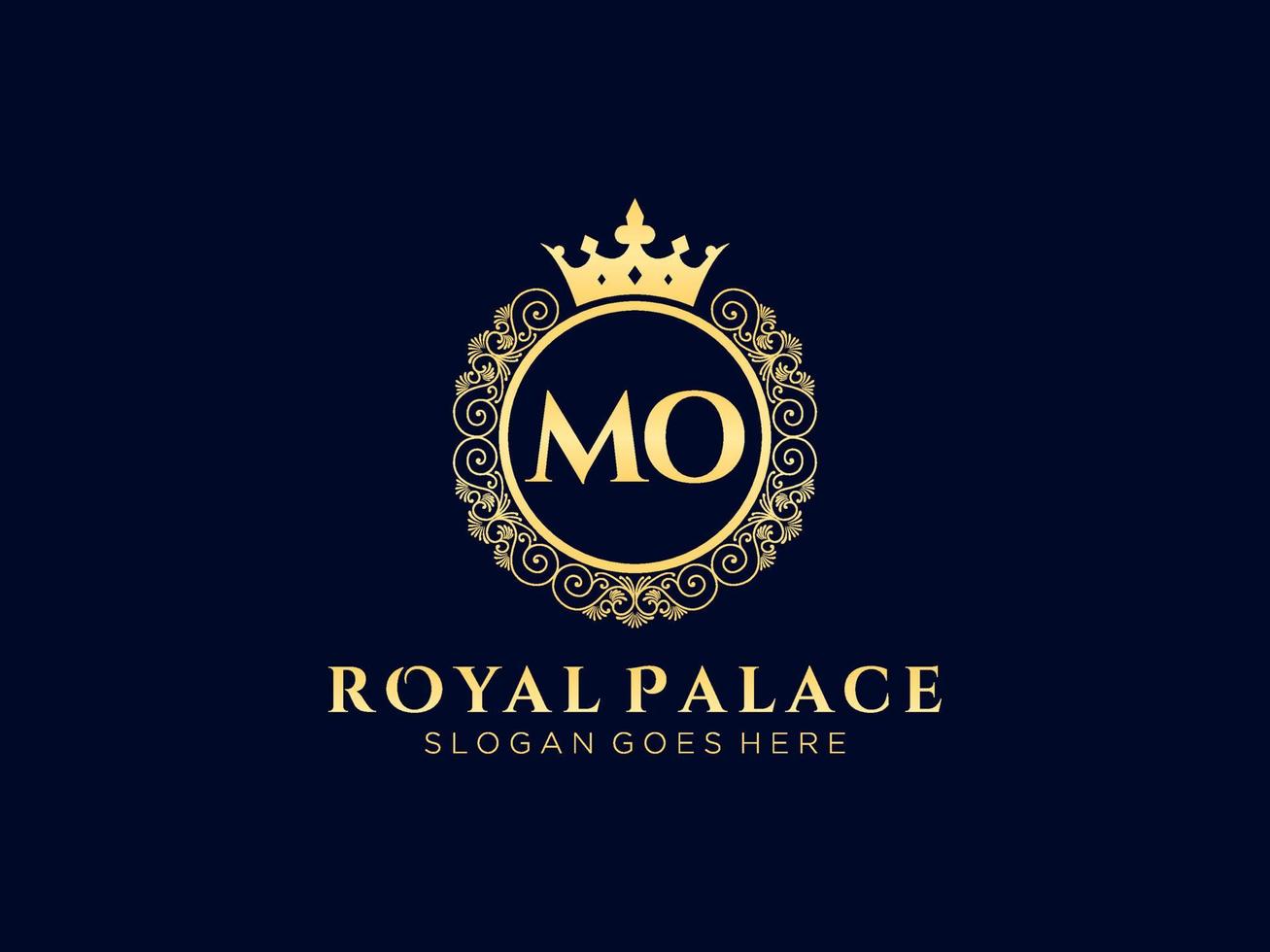 lettre mo logo victorien de luxe royal antique avec cadre ornemental. vecteur