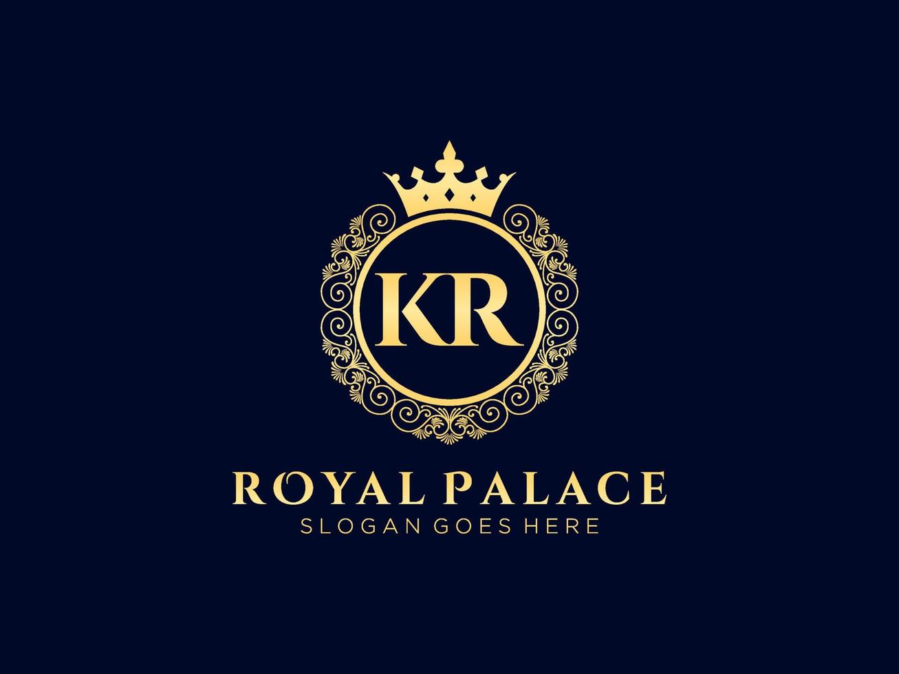 lettre kr logo victorien de luxe royal antique avec cadre ornemental. vecteur