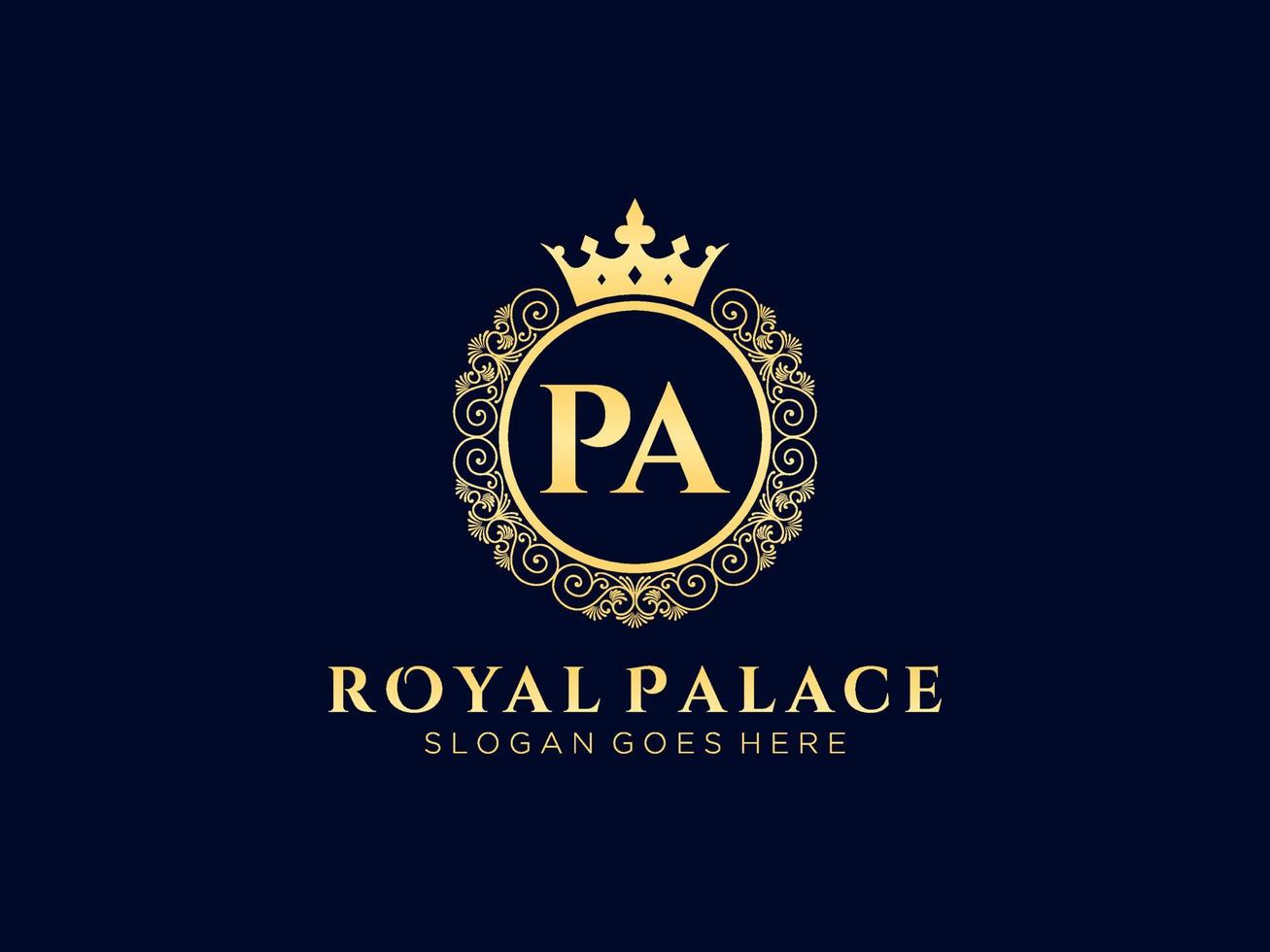 lettre pa logo victorien de luxe royal antique avec cadre ornemental. vecteur