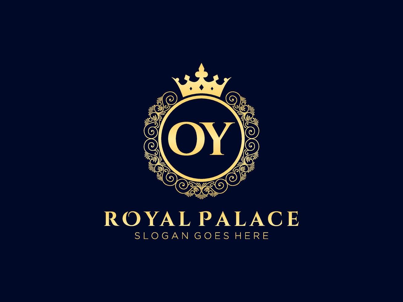 lettre oy logo victorien de luxe royal antique avec cadre ornemental. vecteur