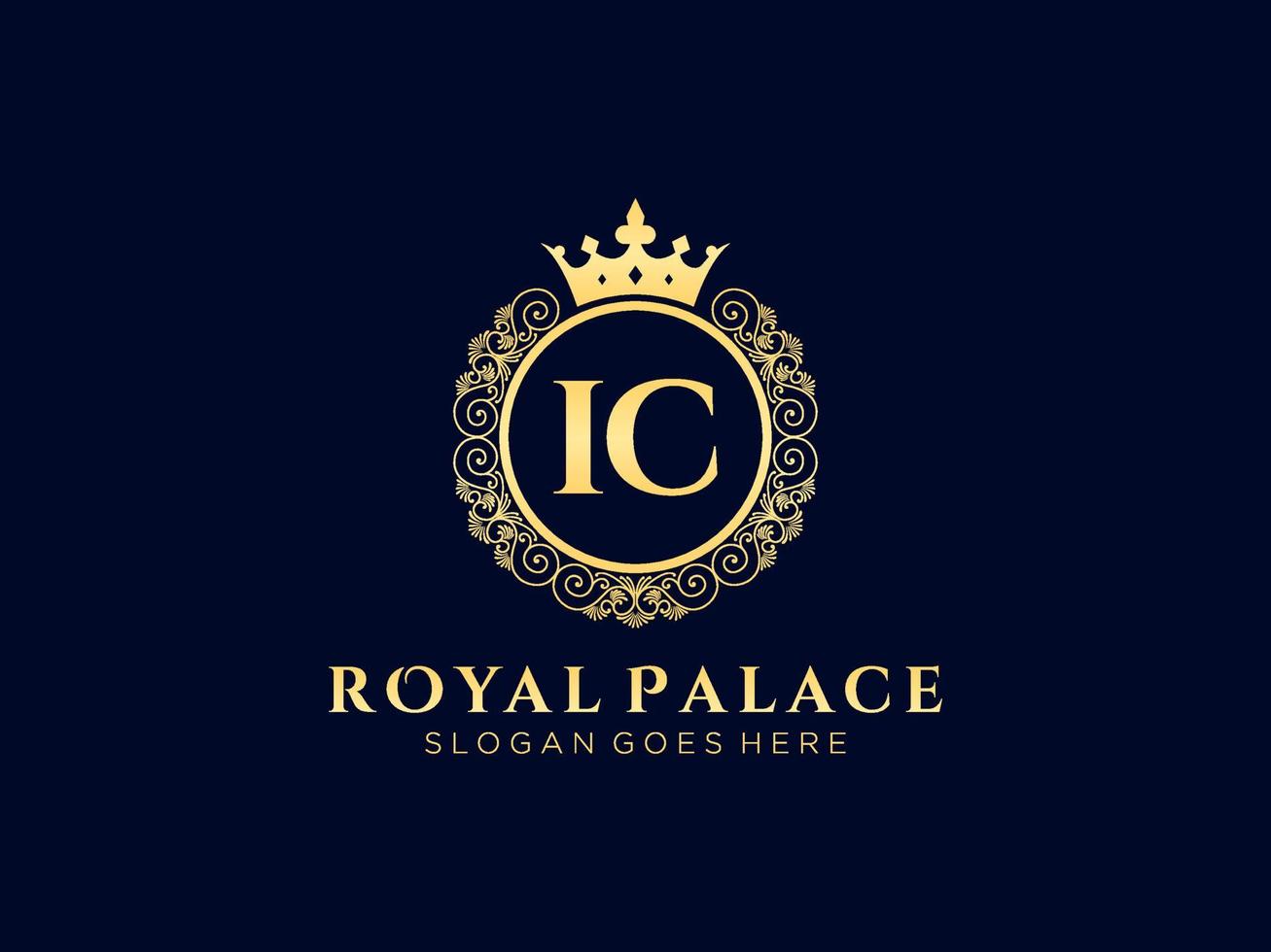 lettre ic logo victorien de luxe royal antique avec cadre ornemental. vecteur