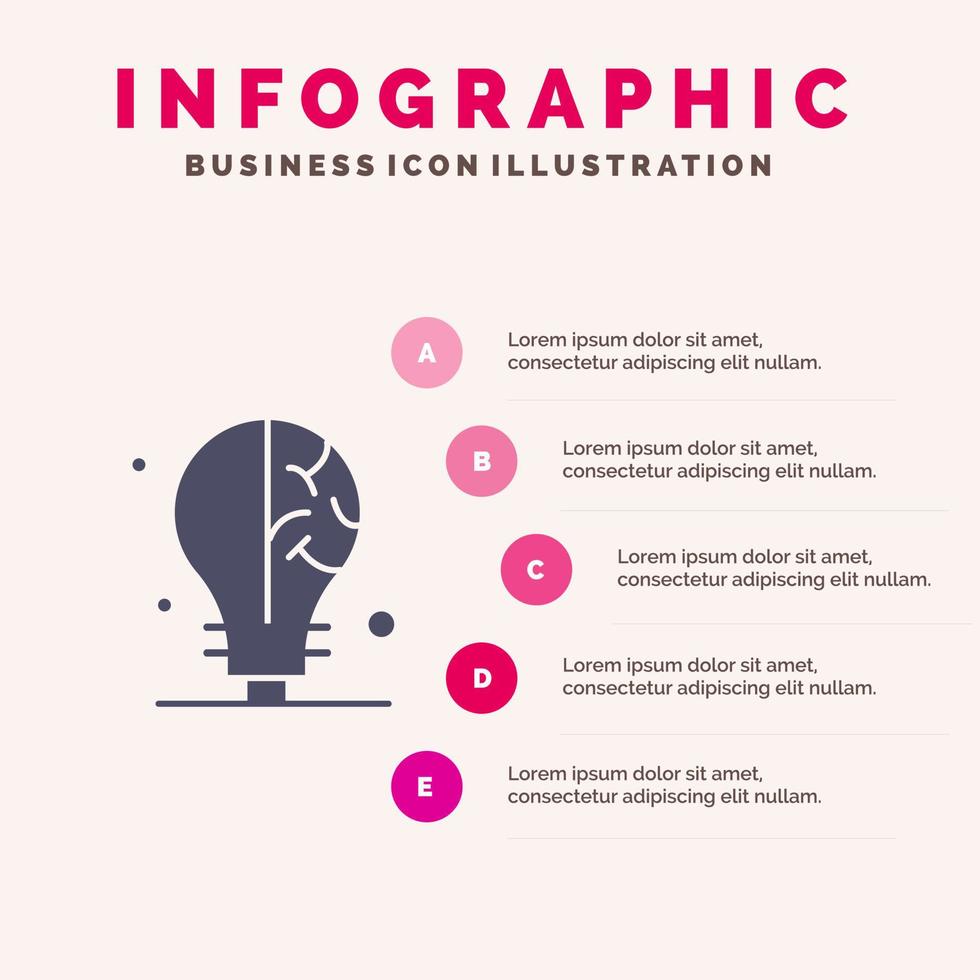 ampoule idée science solide icône infographie 5 étapes présentation fond vecteur