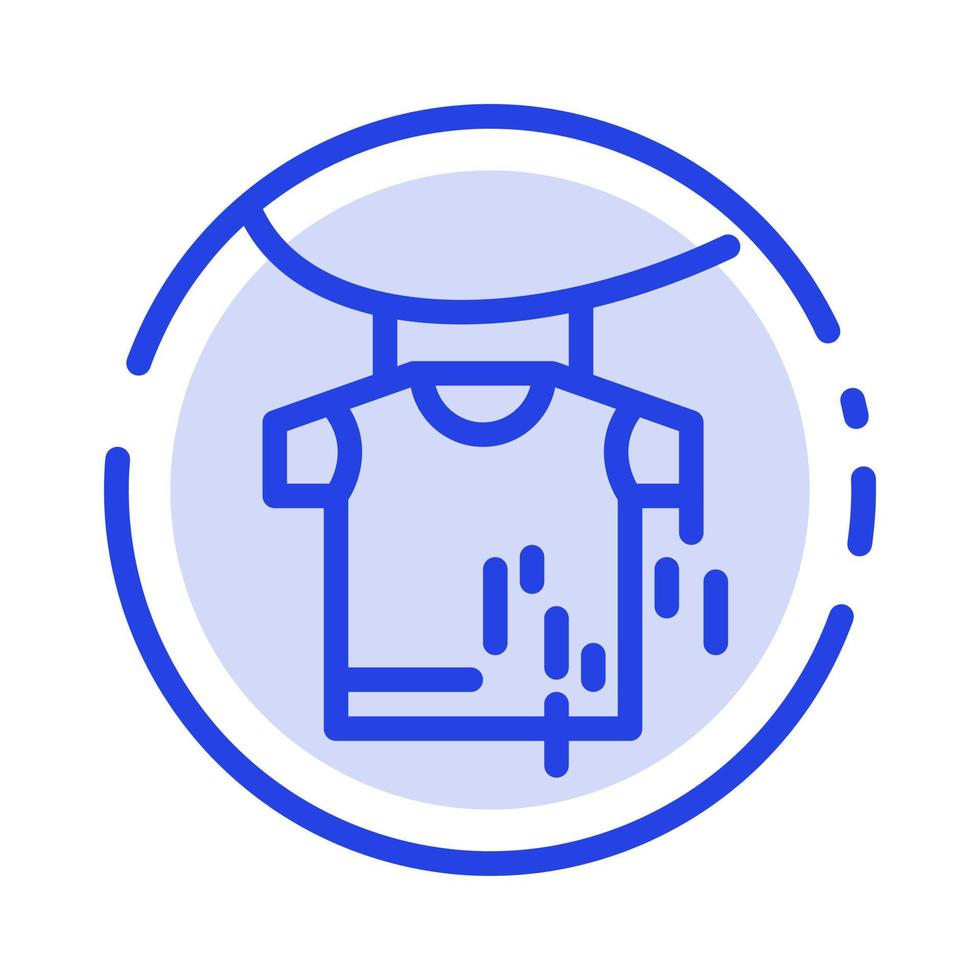 séchage des vêtements suspendus icône de ligne en pointillé bleu vecteur