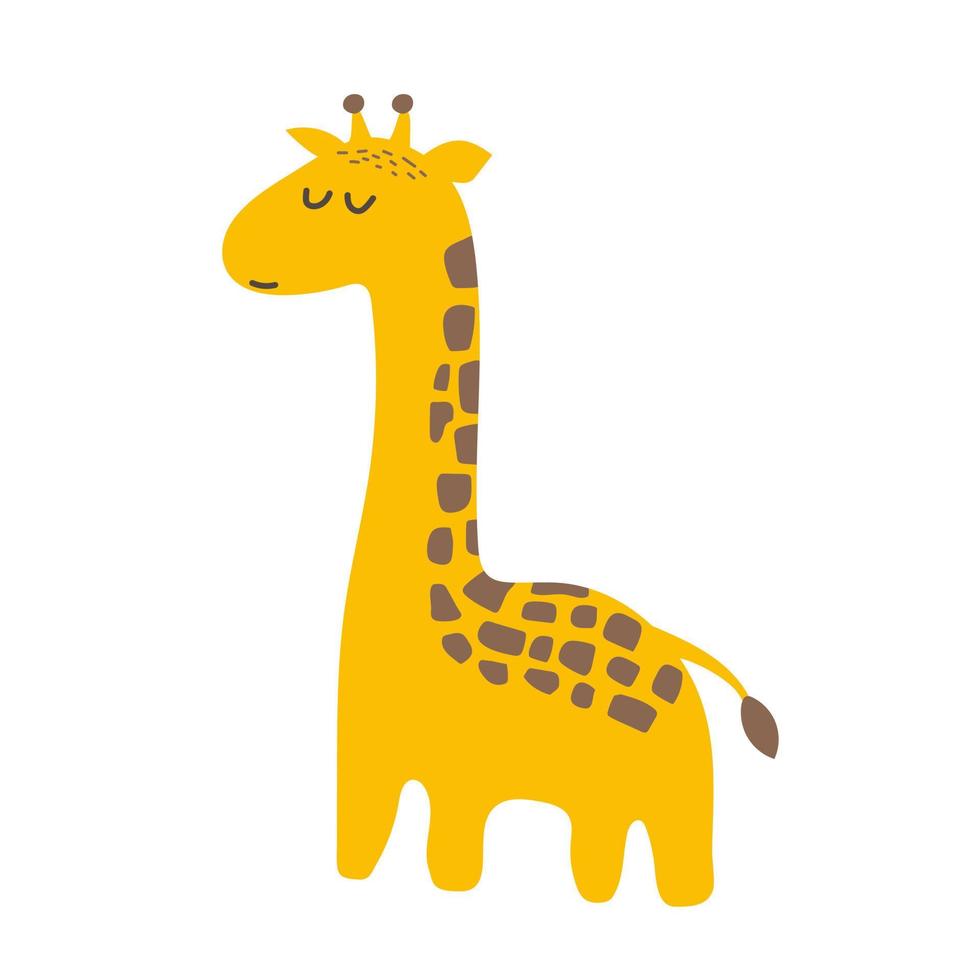 dessin animé mignon design tendance petite girafe aux yeux fermés. icône d'illustration vectorielle de la faune animale africaine. vecteur