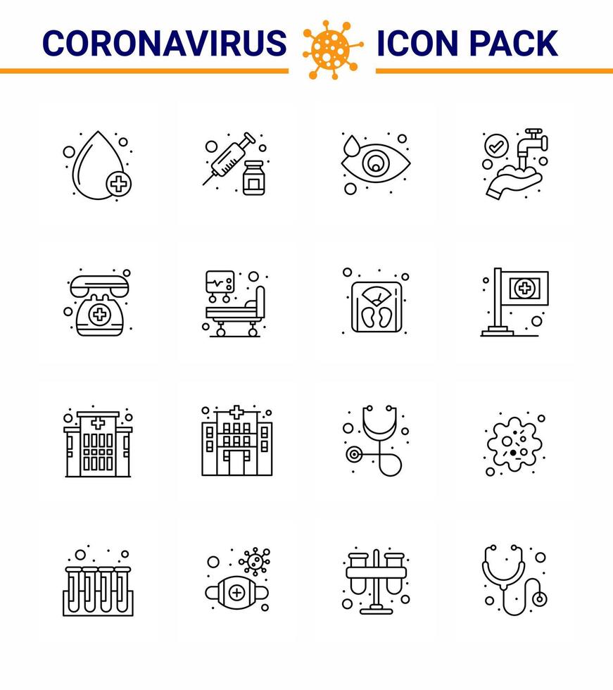 16 lignes coronavirus maladie et prévention vecteur icône assistance médicale lavage pleurs protection médicale coronavirus viral 2019nov éléments de conception de vecteur de maladie