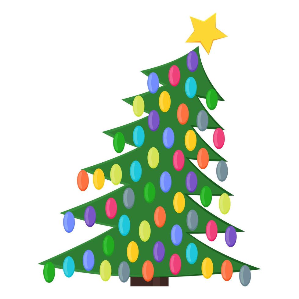 arbre de noël avec des boules de noël et une étoile sur le dessus. illustration vectorielle. vecteur