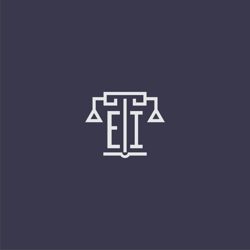 monogramme initial ei pour le logo du cabinet d'avocats avec image vectorielle d'échelles vecteur