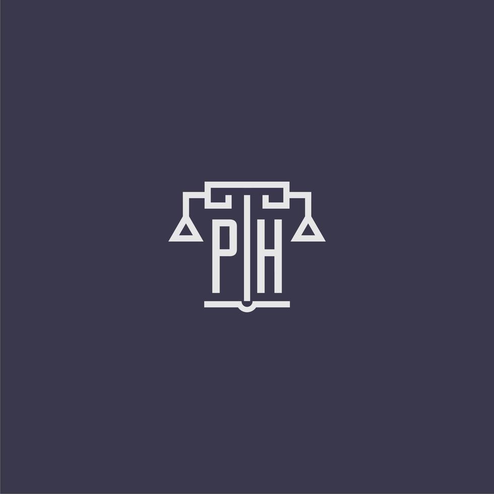 ph monogramme initial pour le logo du cabinet d'avocats avec image vectorielle d'échelles vecteur