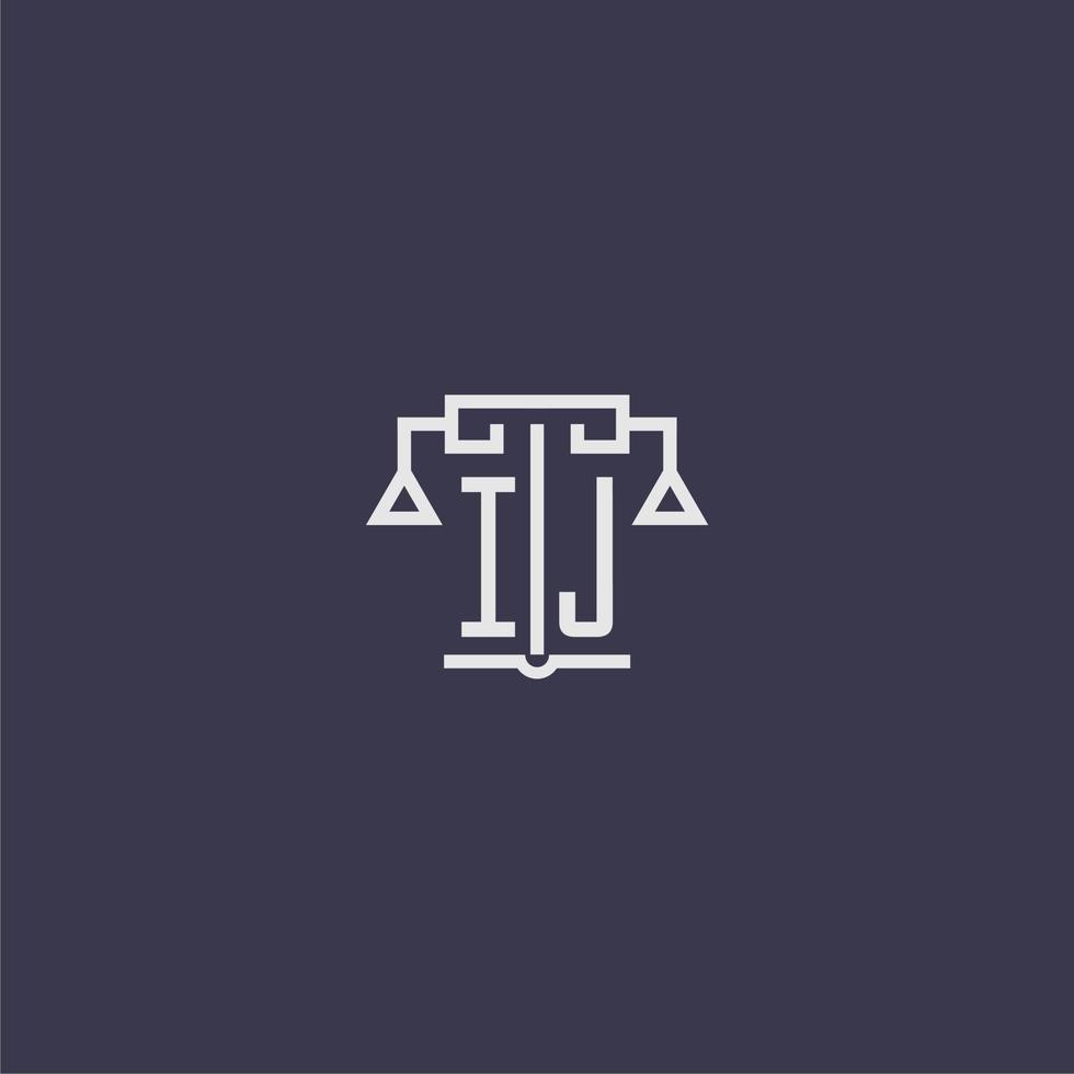 ij monogramme initial pour le logo du cabinet d'avocats avec image vectorielle d'échelles vecteur