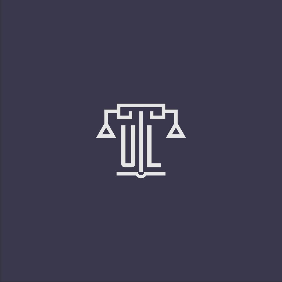 monogramme initial ul pour le logo du cabinet d'avocats avec image vectorielle d'échelles vecteur