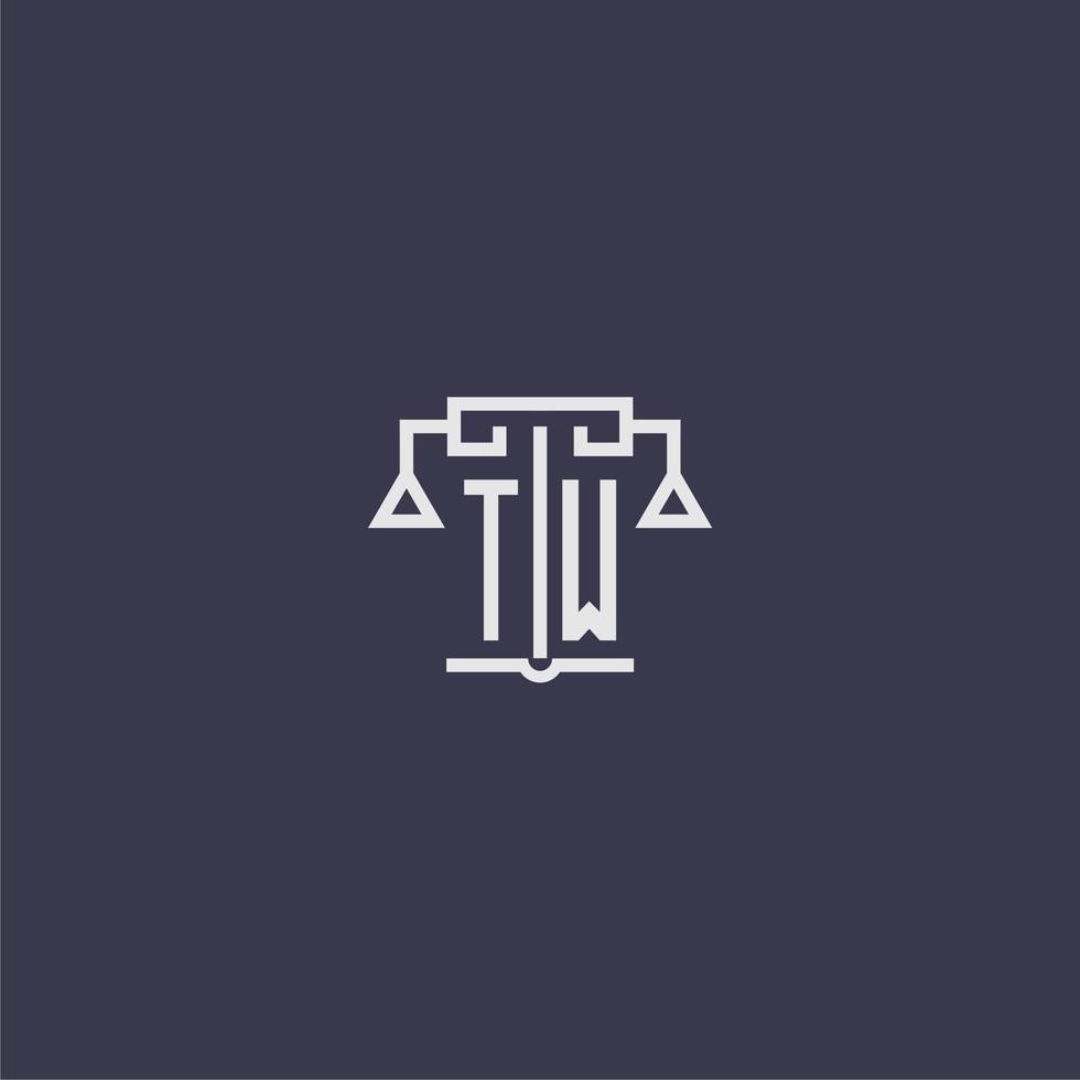 tw monogramme initial pour le logo du cabinet d'avocats avec image vectorielle d'échelles vecteur