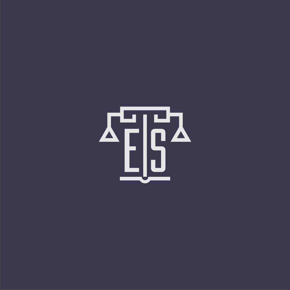 es monogramme initial pour le logo du cabinet d'avocats avec image vectorielle d'échelles vecteur