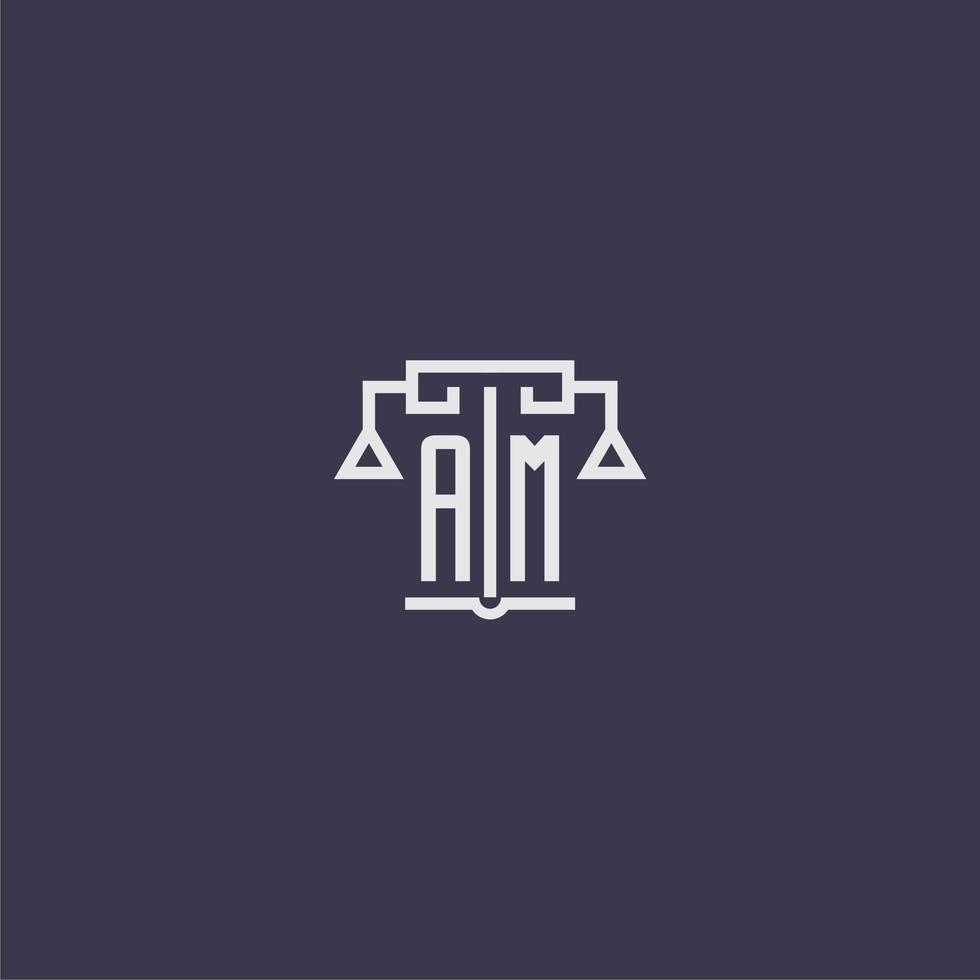 suis le monogramme initial pour le logo du cabinet d'avocats avec une image vectorielle d'échelles vecteur