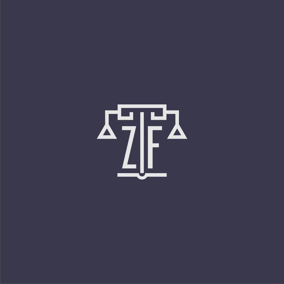 monogramme initial zf pour logo de cabinet d'avocats avec image vectorielle d'échelles vecteur