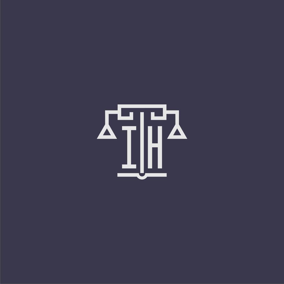 ih monogramme initial pour le logo du cabinet d'avocats avec image vectorielle d'échelles vecteur