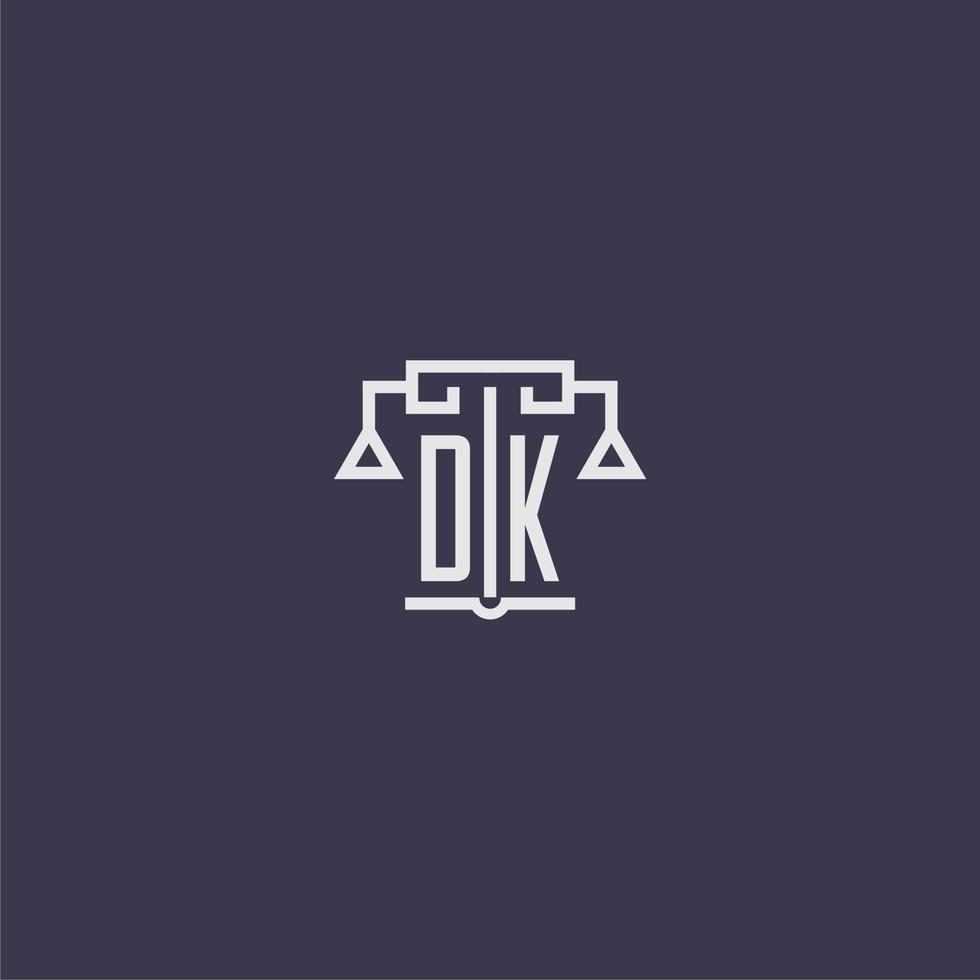 dk monogramme initial pour le logo du cabinet d'avocats avec image vectorielle d'échelles vecteur