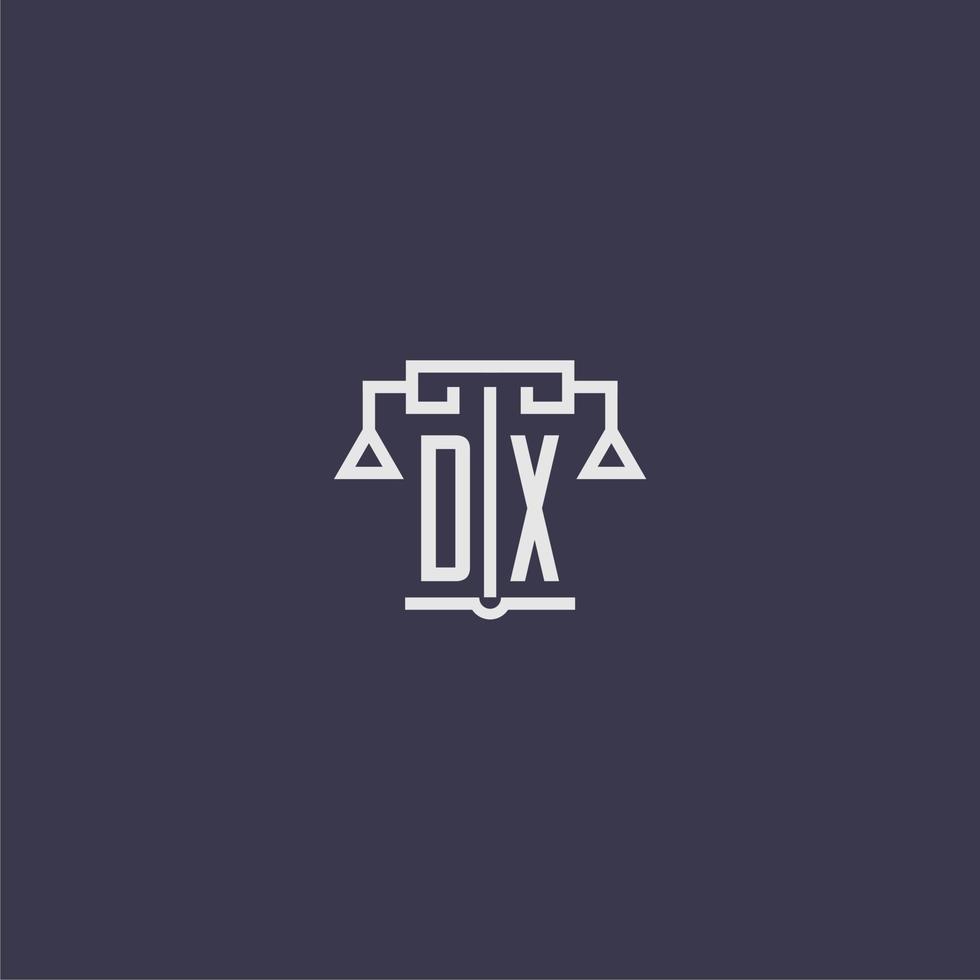 dx monogramme initial pour le logo du cabinet d'avocats avec image vectorielle d'échelles vecteur