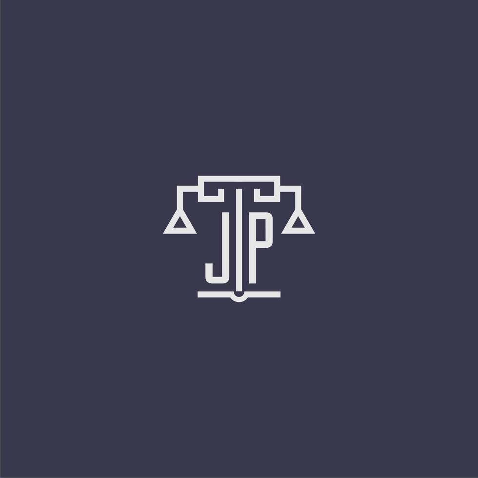 jp monogramme initial pour le logo du cabinet d'avocats avec image vectorielle d'échelles vecteur