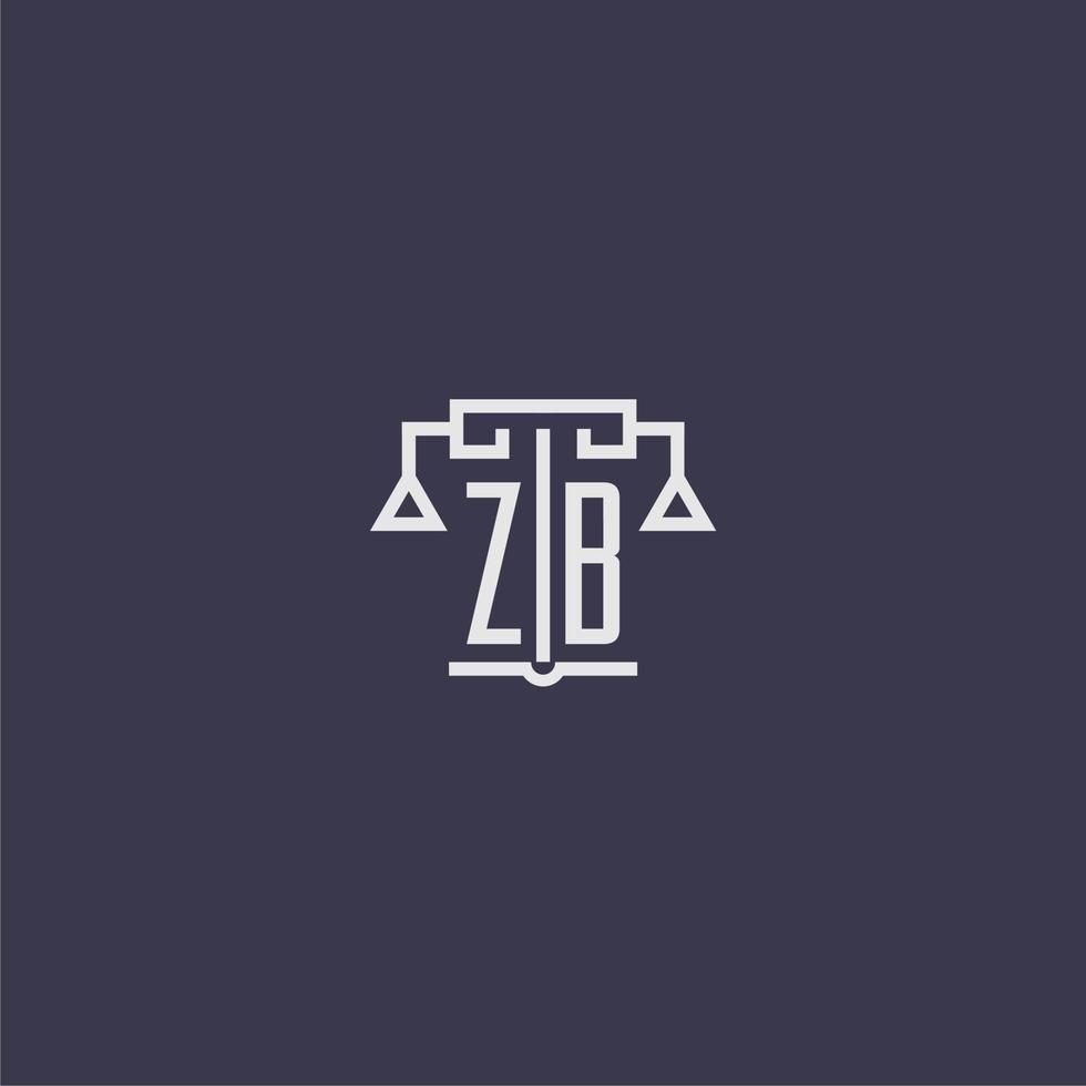 monogramme initial zb pour logo de cabinet d'avocats avec image vectorielle d'échelles vecteur