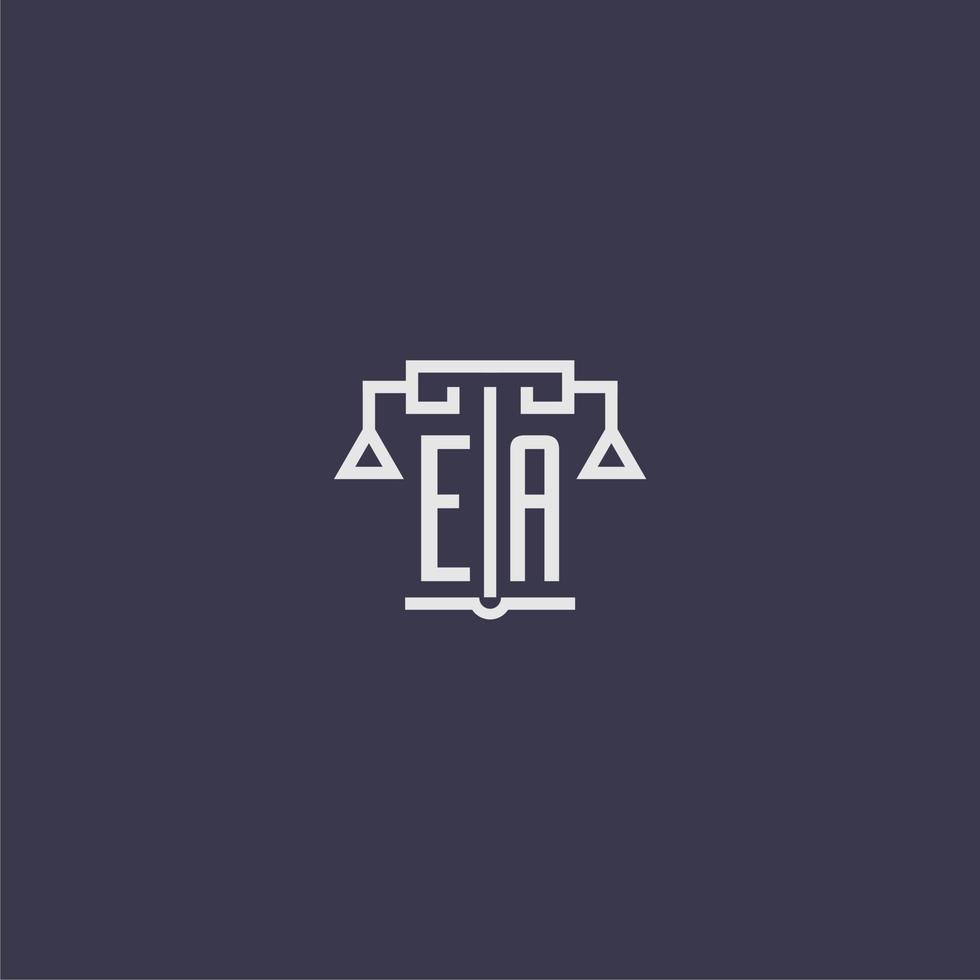 ea monogramme initial pour le logo du cabinet d'avocats avec image vectorielle d'échelles vecteur