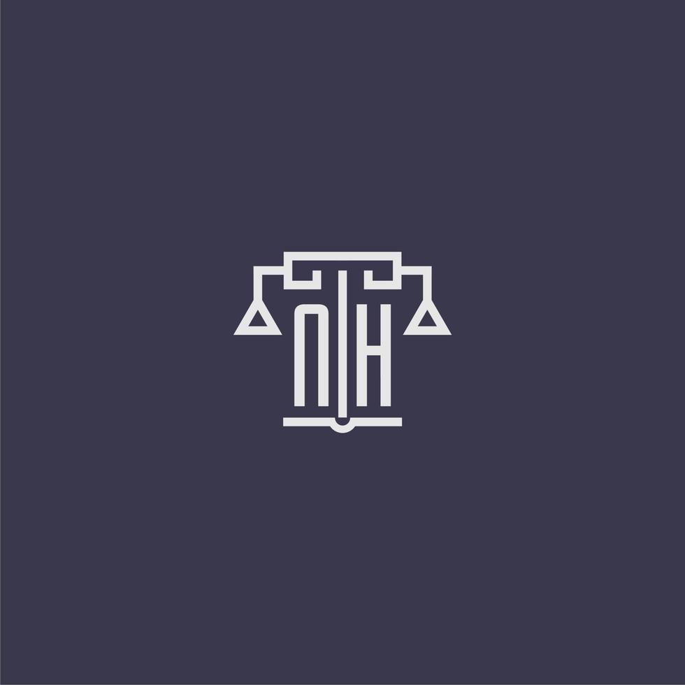 nh monogramme initial pour le logo du cabinet d'avocats avec image vectorielle d'échelles vecteur