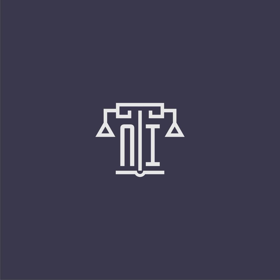 ni monogramme initial pour le logo du cabinet d'avocats avec image vectorielle d'échelles vecteur