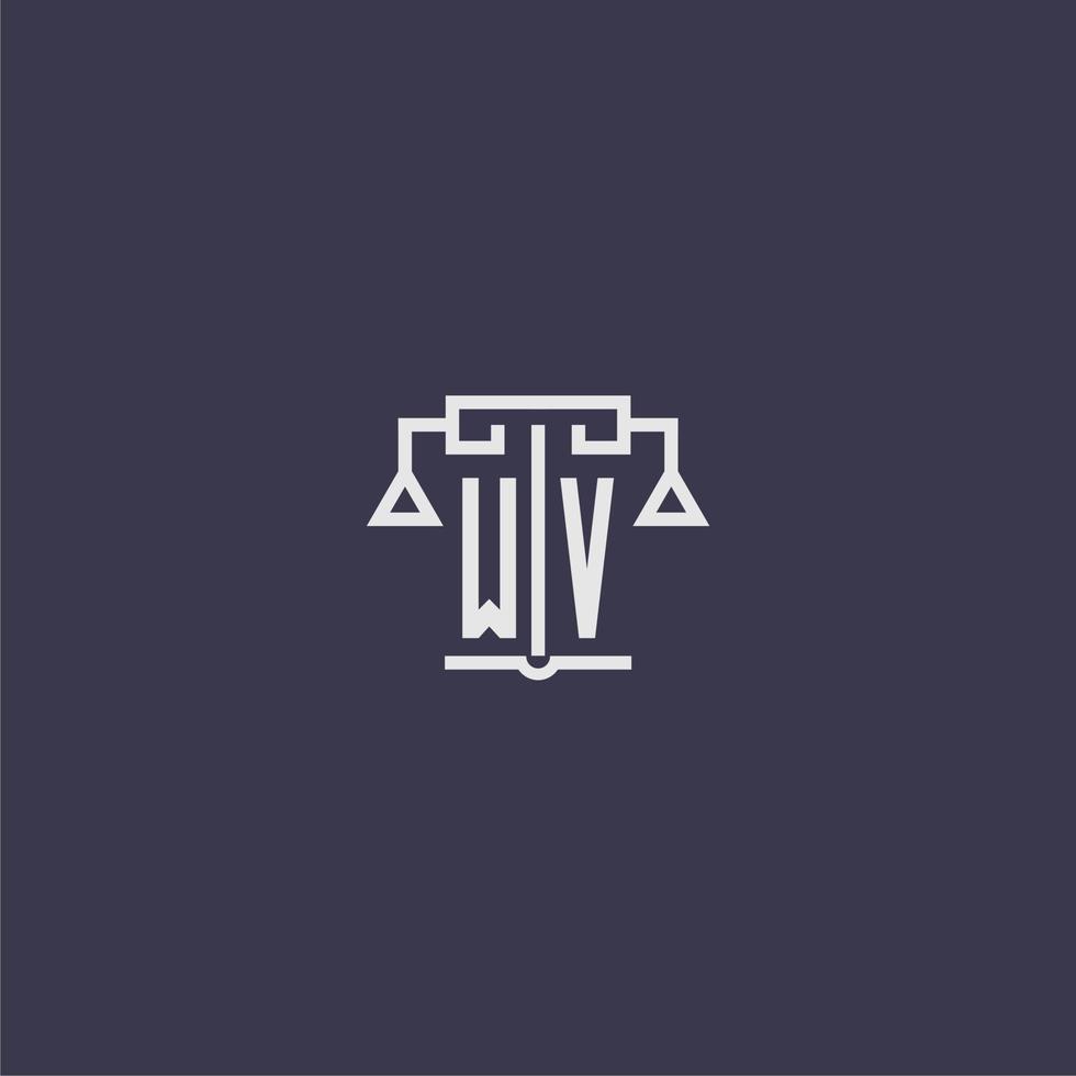 wv monogramme initial pour le logo du cabinet d'avocats avec image vectorielle d'échelles vecteur