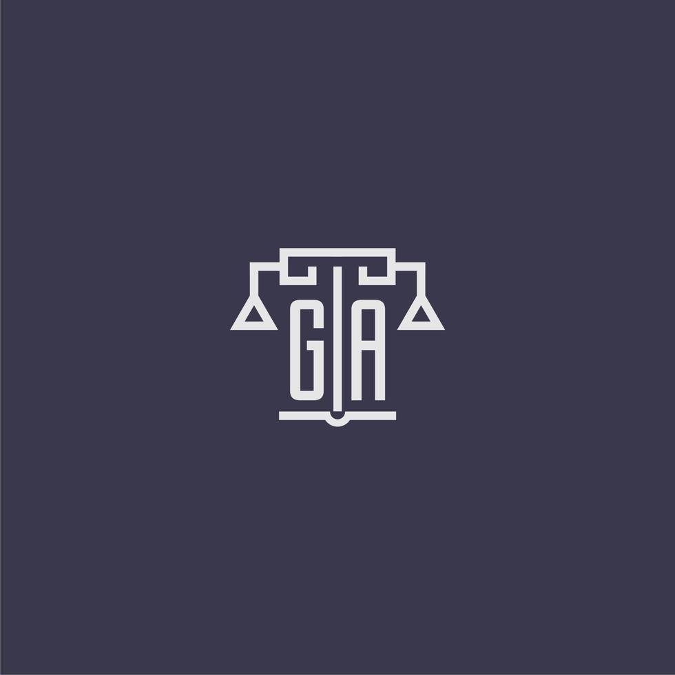 ga monogramme initial pour le logo du cabinet d'avocats avec image vectorielle d'échelles vecteur