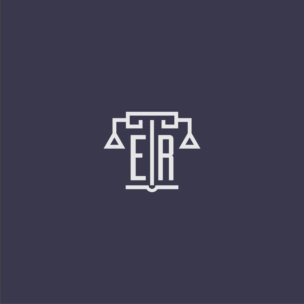 er monogramme initial pour le logo du cabinet d'avocats avec image vectorielle d'échelles vecteur
