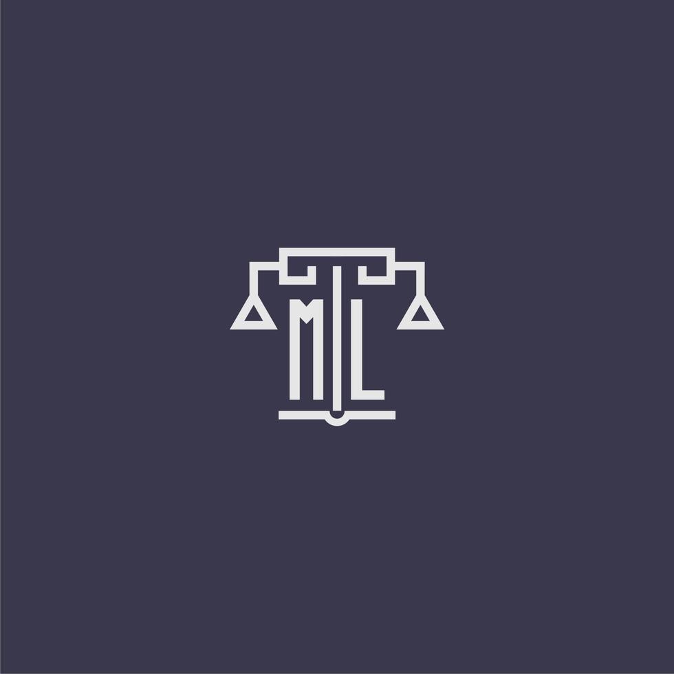 ml monogramme initial pour le logo du cabinet d'avocats avec image vectorielle d'échelles vecteur