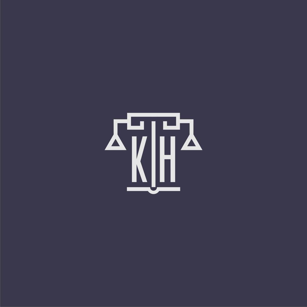 monogramme initial kh pour le logo du cabinet d'avocats avec image vectorielle d'échelles vecteur