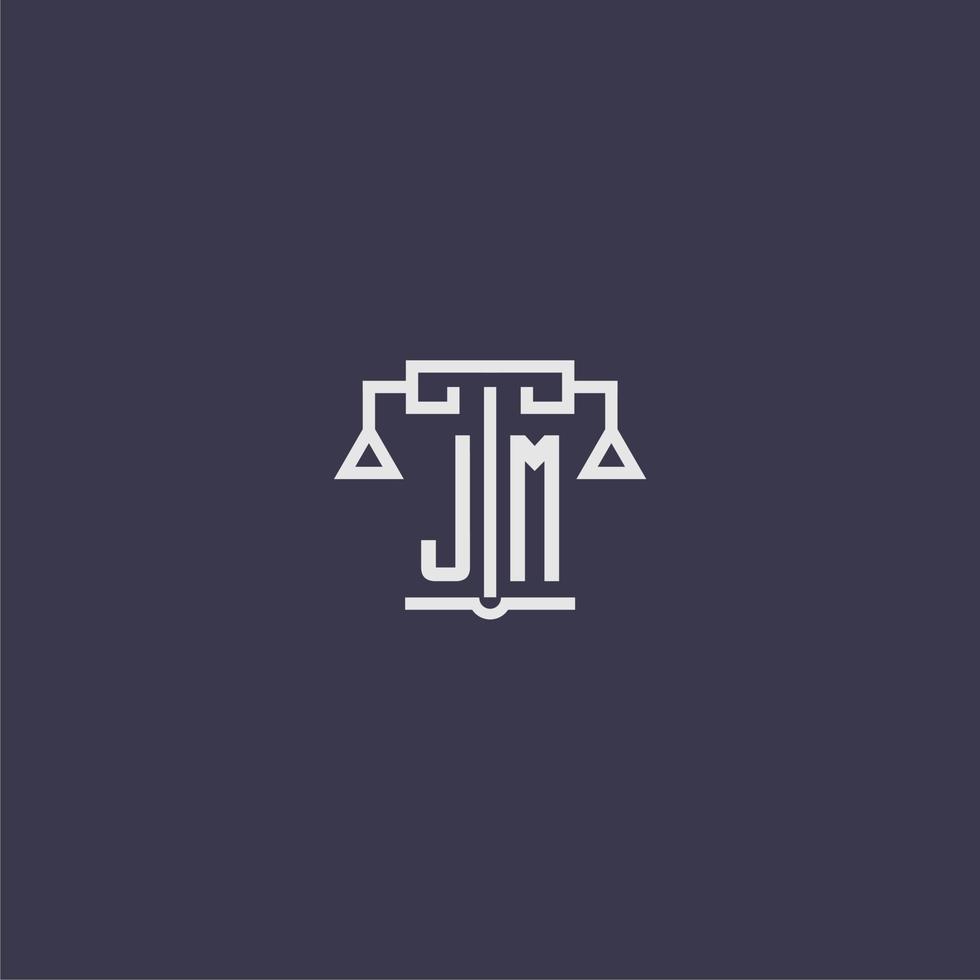 jm monogramme initial pour le logo du cabinet d'avocats avec image vectorielle d'échelles vecteur