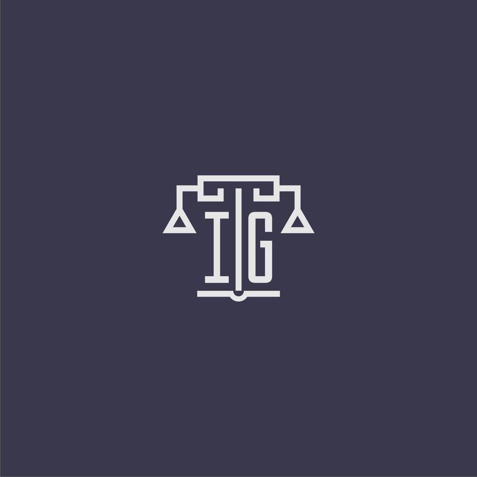 ig monogramme initial pour le logo du cabinet d'avocats avec image vectorielle d'échelles vecteur