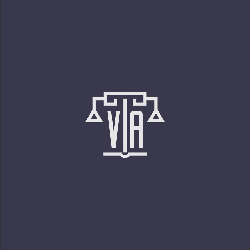 va monogramme initial pour le logo du cabinet d'avocats avec image vectorielle d'échelles vecteur