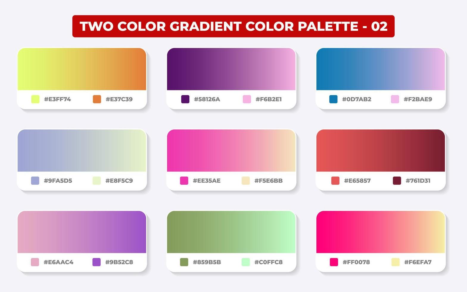 palette de couleurs dégradées avec codes de couleur en rvb ou hexadécimal, catalogue, couleurs à la mode, ensemble d'échantillons de dégradé illustration vectorielle, guides de couleurs vecteur