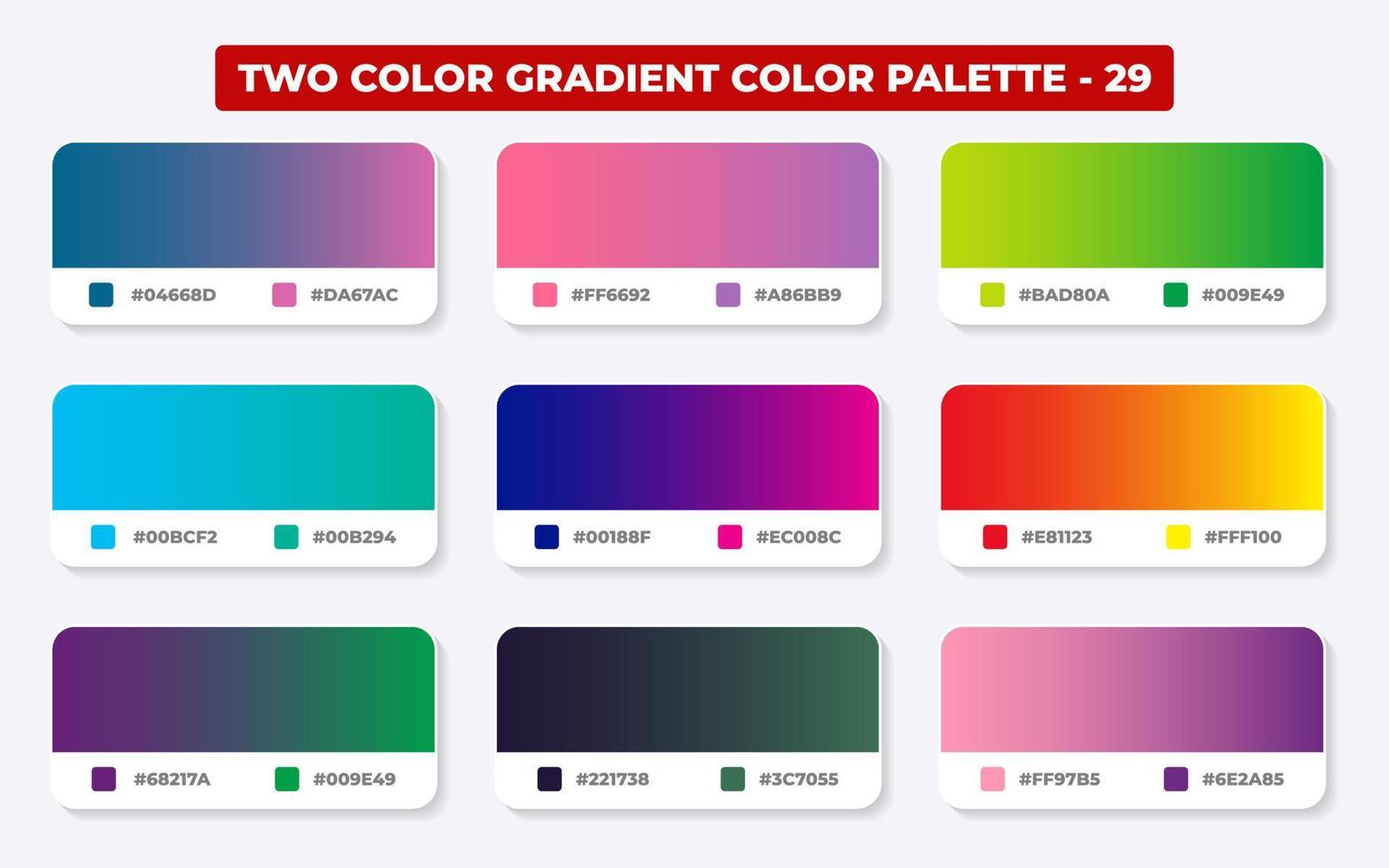 palette de couleurs dégradées avec codes de couleur en rvb ou hexadécimal, catalogue, couleurs à la mode, ensemble d'échantillons de dégradé illustration vectorielle, guides de couleurs vecteur