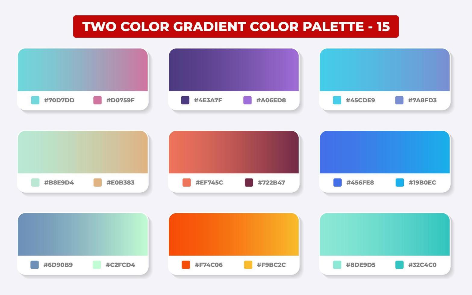 palette de couleurs dégradées avec codes de couleur en rvb ou hexadécimal, catalogue, couleurs à la mode, ensemble d'échantillons de dégradé illustration vectorielle, guides de couleurs vecteur