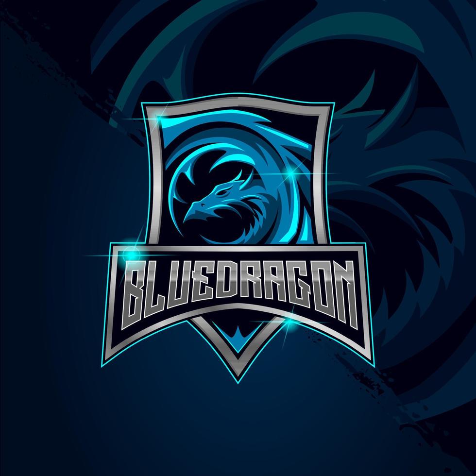 modèle de conception de logo esport dragon bleu vecteur