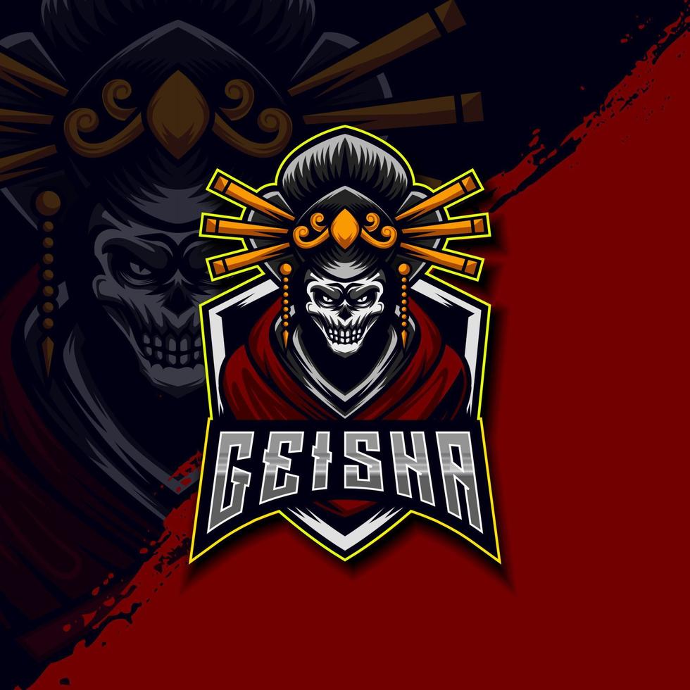 modèle de conception de logo de jeu e-sport crâne de geisha vecteur