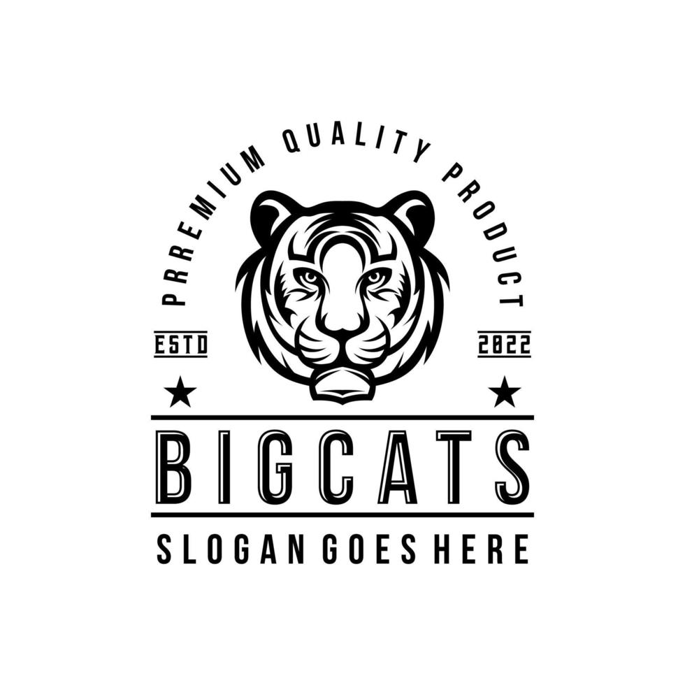 tête de tigre vintage logo design illustration vectorielle noir et blanc vecteur