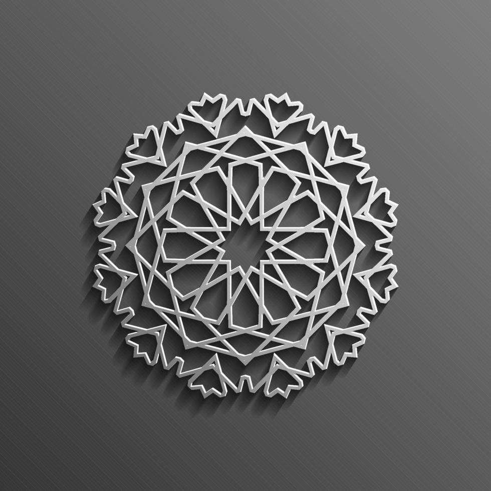 3d islamique sur fond d'ornement rond mandala foncé conception de texture musulmane architecturale. peut être utilisé pour les invitations de brochures, motif persan vecteur